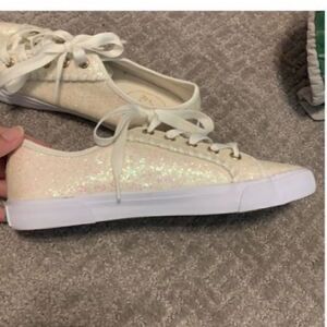 Jack Rogers Womens Size 8.5M Sneakers Carter Textile White Glitter Lace Up Shoes